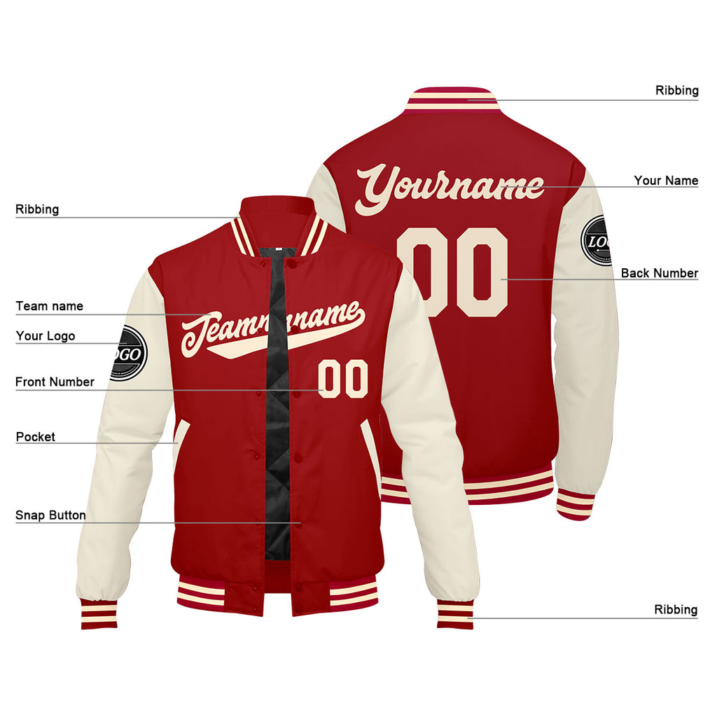Custom Varsity Jacket Letterman jacket for Men, Women and Youth Red Cream enthsush