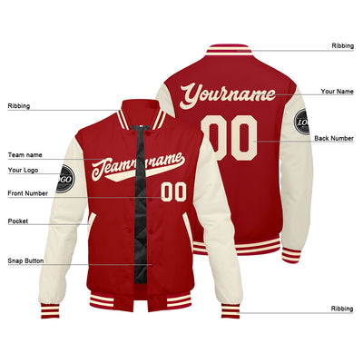 Custom Varsity Jacket Letterman jacket for Men, Women and Youth Red Cream enthsush