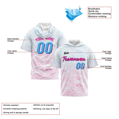 Custom White Pink Light Blue Short Sleeve Hoodies for Men Women Shirts with Hoods Printed Name Logo enthsush