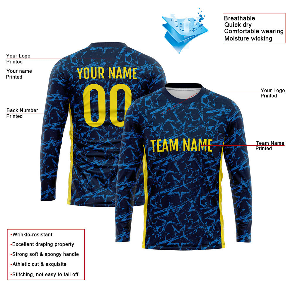 Custom Basketball Soccer Football Shooting Long T-Shirt for Adults and Kids Star-Navy enthsush