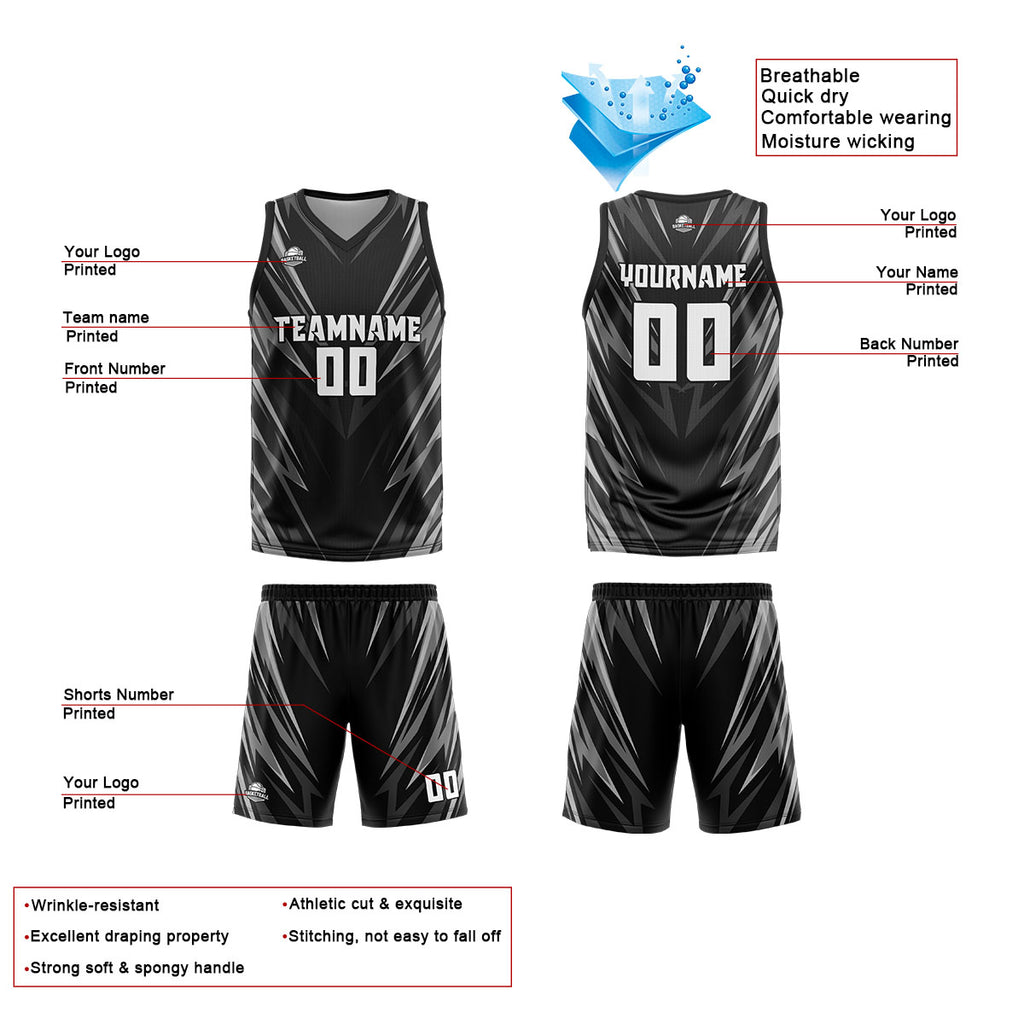 Custom Black Basketball Jersey Uniform Suit Printed Your Logo Name Number enthsush