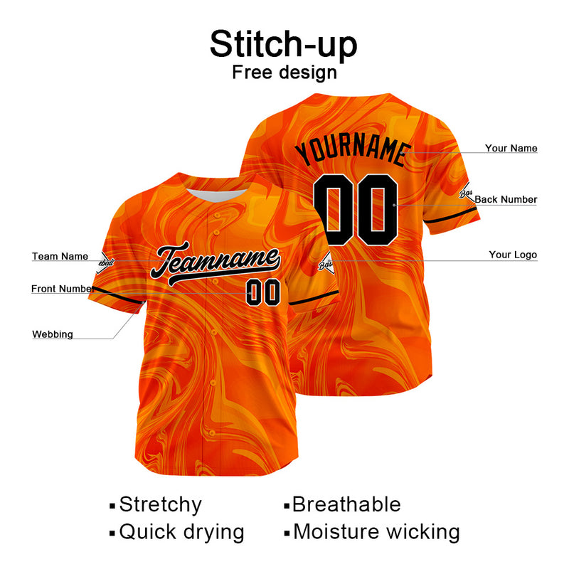 Custom Full Print Design Authentic Baseball Jersey orange
