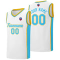Custom basketball jersey shorts for men and women. Embroidered and printed name, number and logo White&Light Blue enthsush