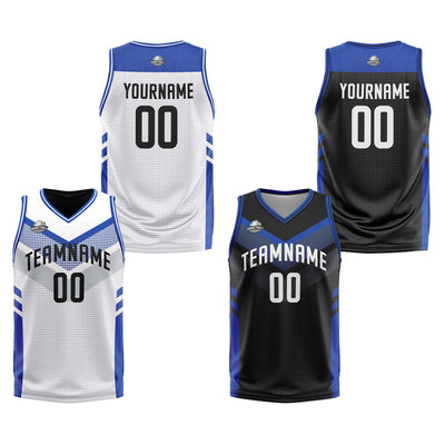Custom White Blue Reversible Basketball Suit for Adults and Kids Personalized Jersey enthsush
