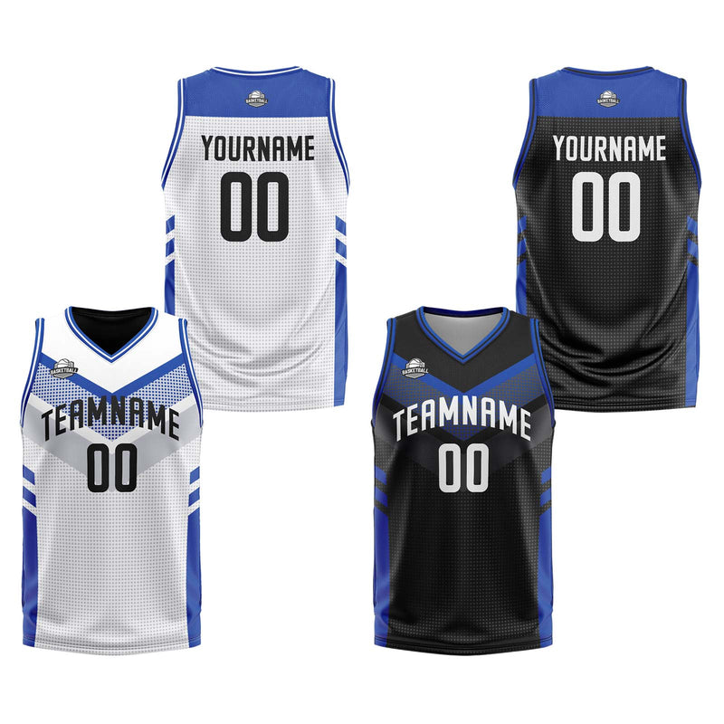 Custom White Blue Reversible Basketball Suit for Adults and Kids Personalized Jersey