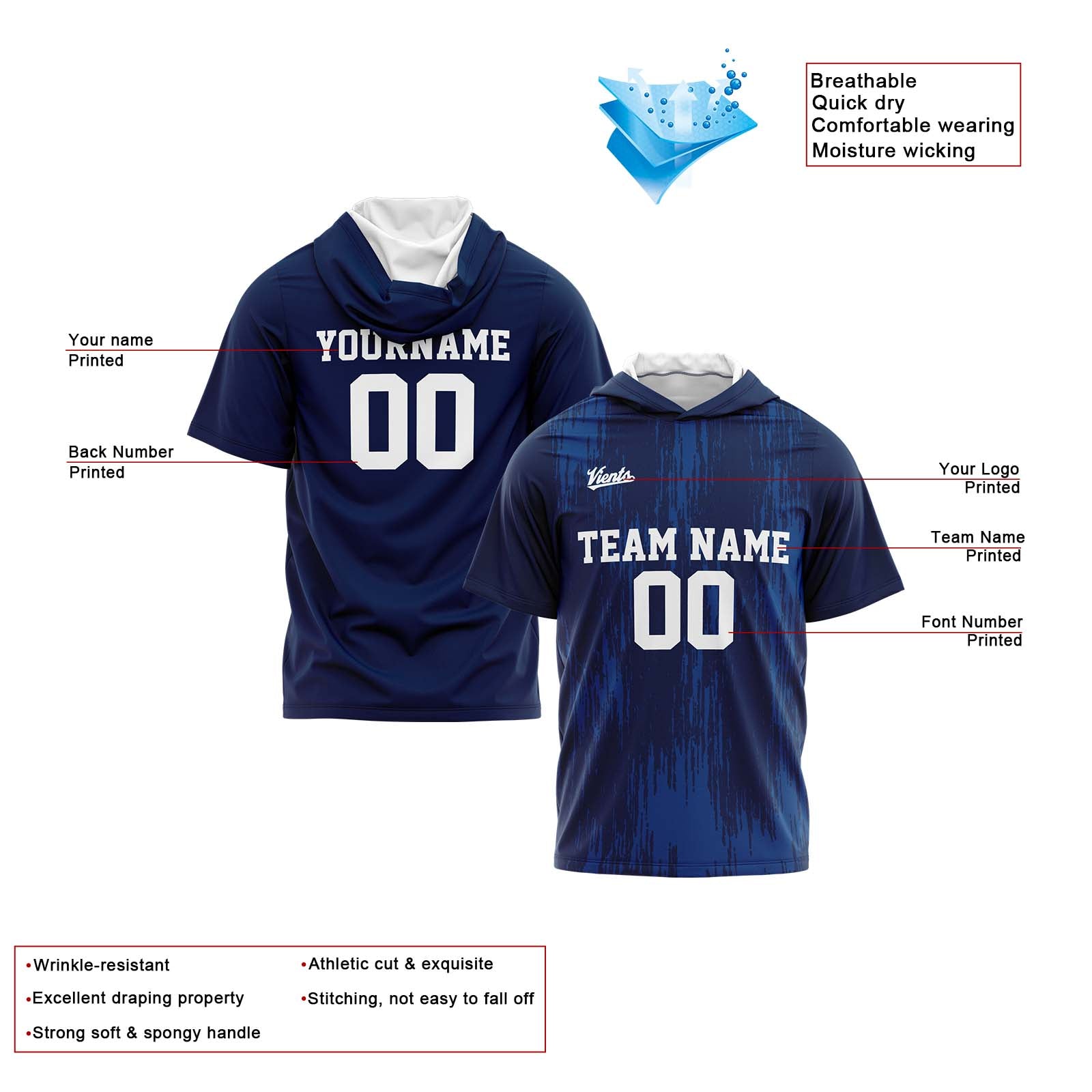 Custom Dark Blue Sleeve Hoodies for Men Women Shirts with Hoods Printed Name Logo enthsush