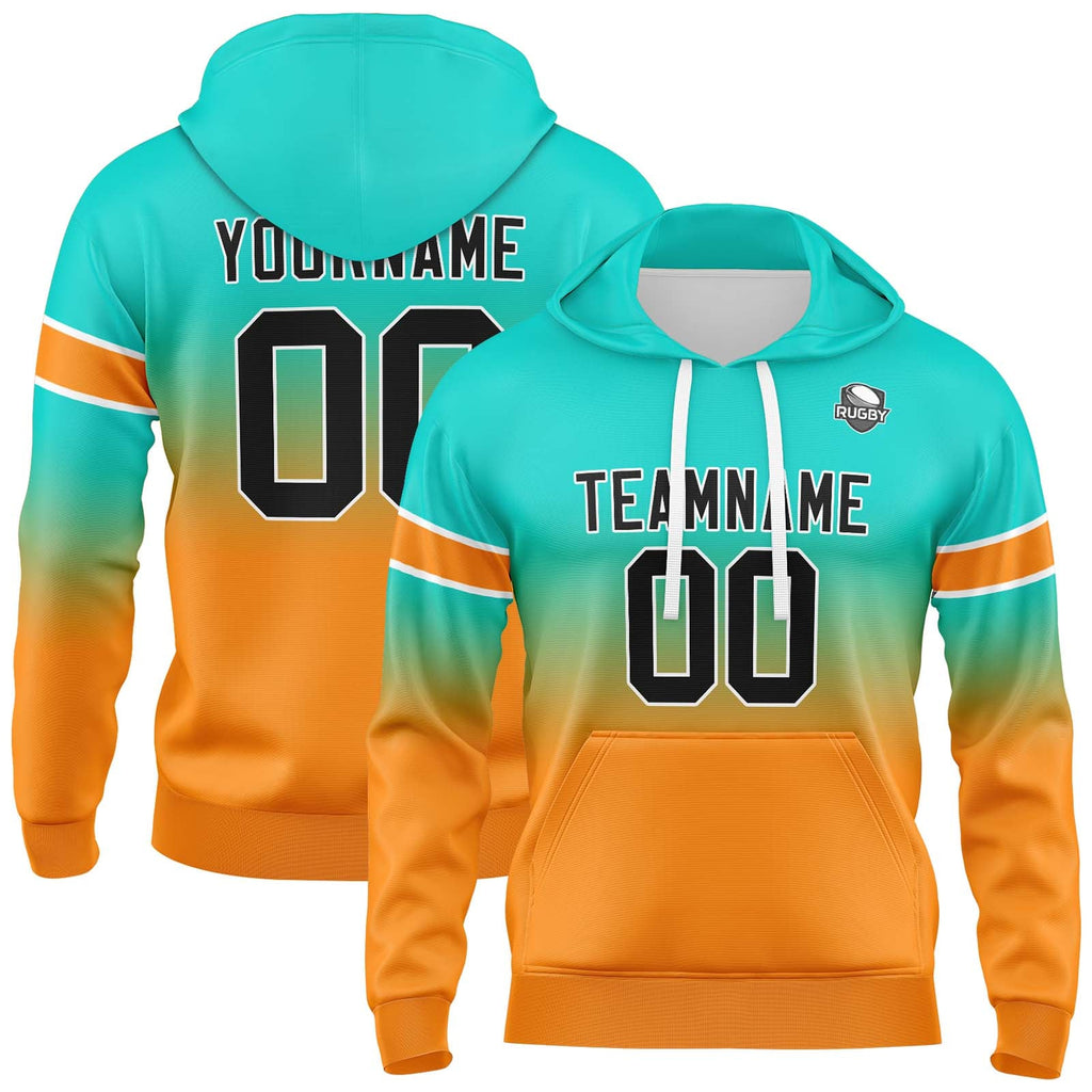 Custom Gradient Hoodie For Man Woman Girl Boy Print Your Logo Name Number Teal&Orange enthsush