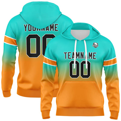 Custom Gradient Hoodie For Man Woman Girl Boy Print Your Logo Name Number Teal&Orange enthsush