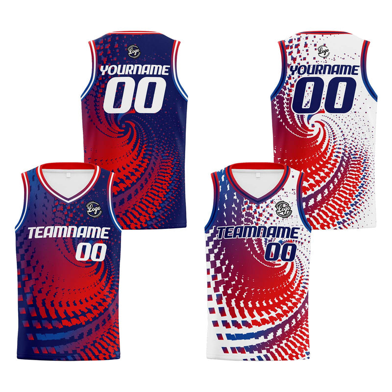 Custom Navy Red Reversible Basketball Suit for Adults and Kids Personalized Jersey