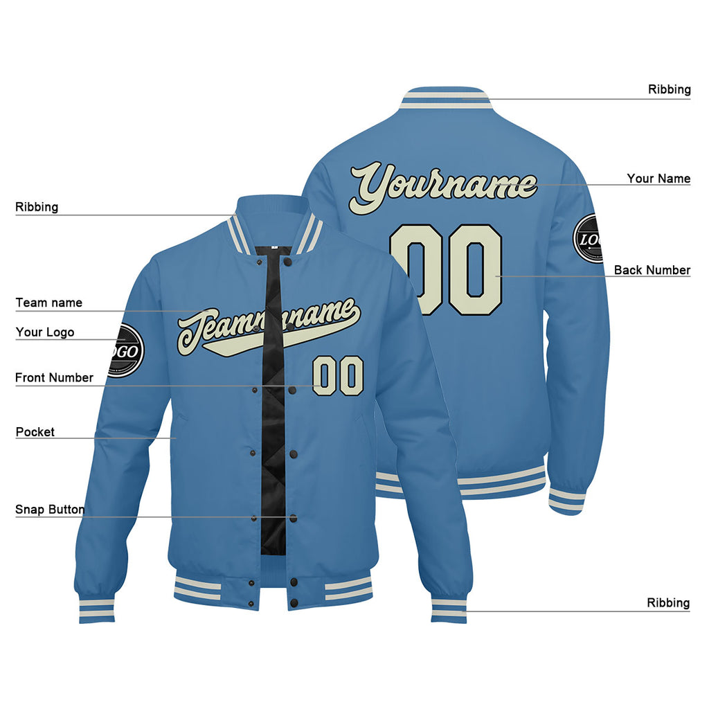 Custom Varsity Jacket Letterman jacket for Men, Women and Youth Light Blue Cream enthsush