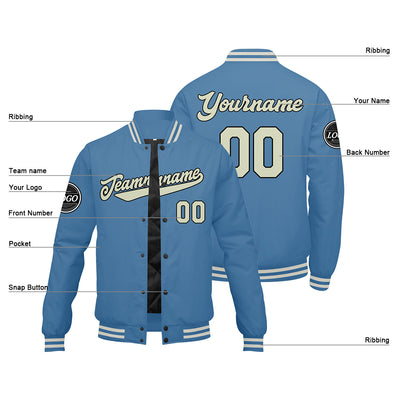 Custom Varsity Jacket Letterman jacket for Men, Women and Youth Light Blue Cream enthsush