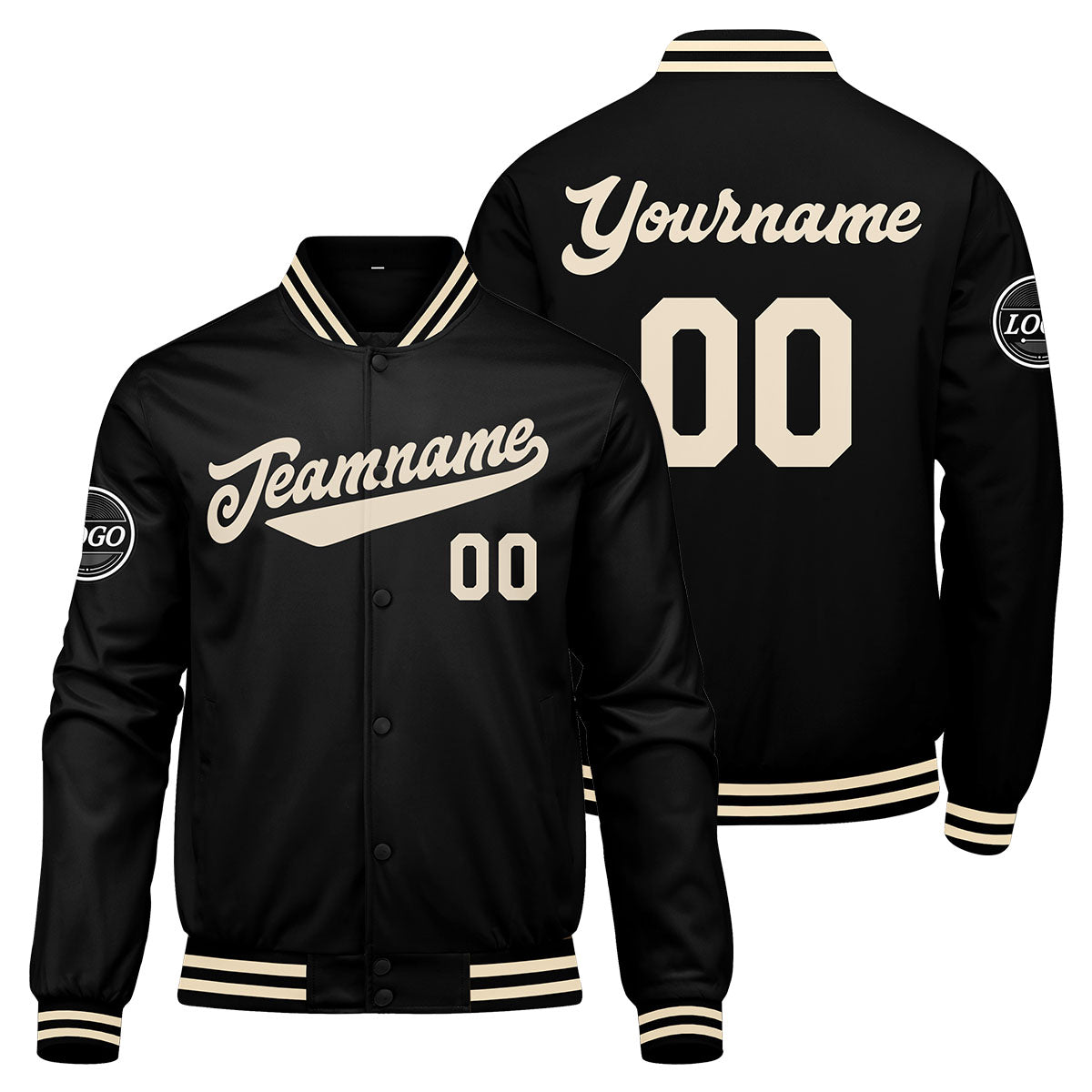 Custom Varsity Jacket Letterman jacket for Men, Women and Youth Black Cream enthsush