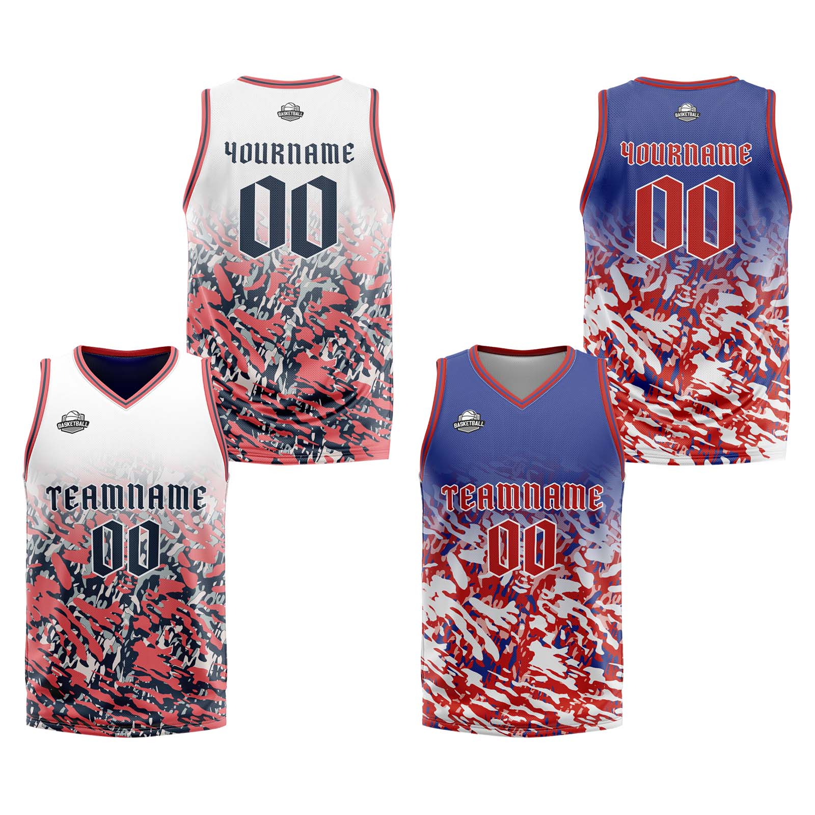 Custom Blue Red White Reversible Basketball Suit for Adults and Kids Personalized Jersey enthsush