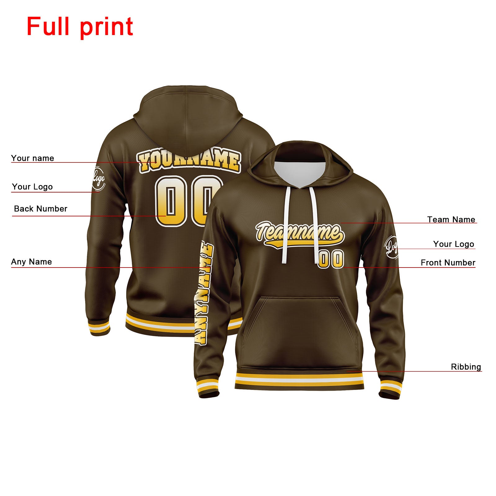 Custom Brown Yellow Sweatshirt Hoodie For Men Women Girl Boy Print Your Logo Name Number enthsush