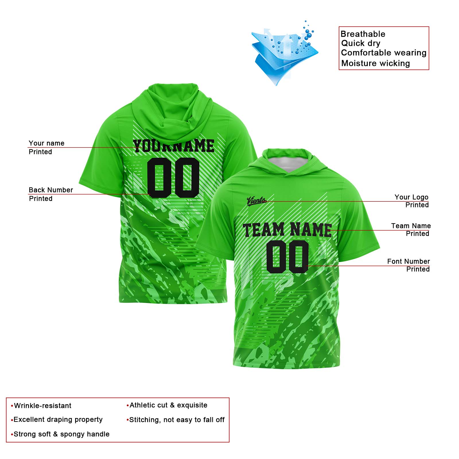 Custom Green Sleeve Hoodies for Men Women Shirts with Hoods Printed Name Logo enthsush