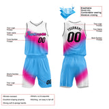 Custom Basketball Jersey Uniform Suit Printed Your Logo Name Number White-Hot Pink-Light Blue