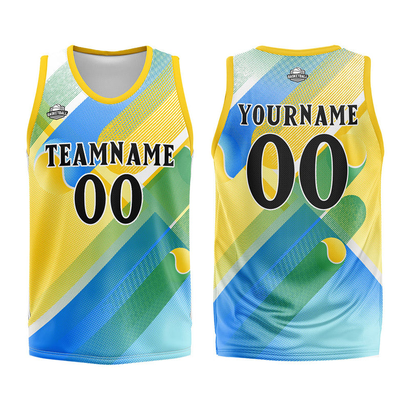 Custom Basketball Jersey Uniform Suit Printed Your Logo Name Number Yellow&Blue