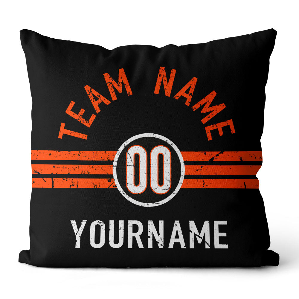 Custom Football Throw Pillow for Men Women Boy Gift Printed Your Personalized Name Number Black & Orange & White enthsush