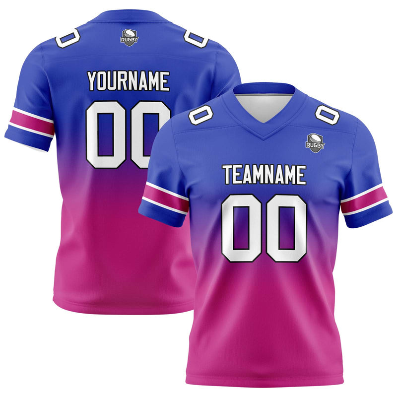 Custom Royal&Rose Gradient Football Jersey Personalized Football Shirts for Men Women  Printed Team Name Number Logo