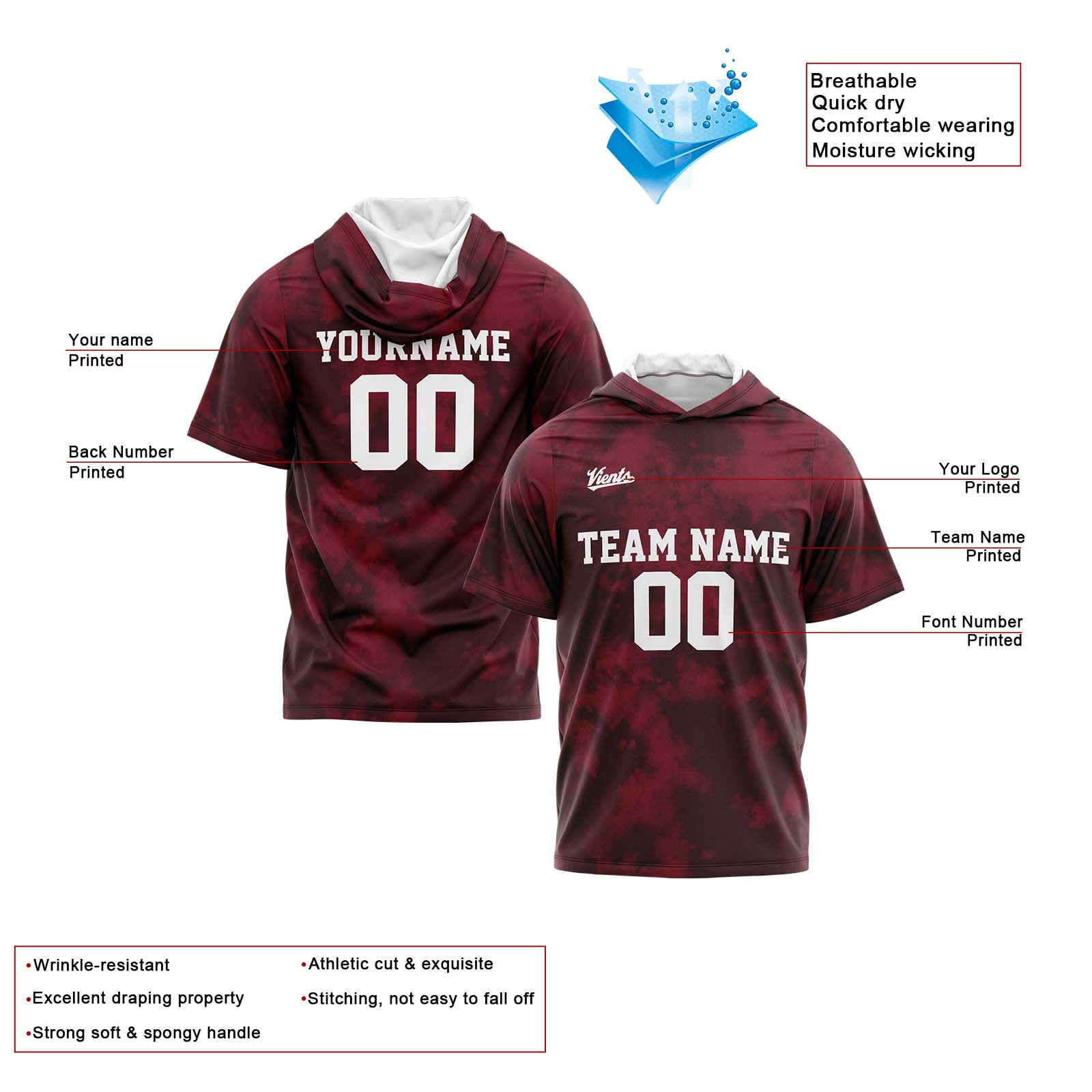Custom Burgundy Sleeve Hoodies for Men Women Shirts with Hoods Printed Name Logo enthsush