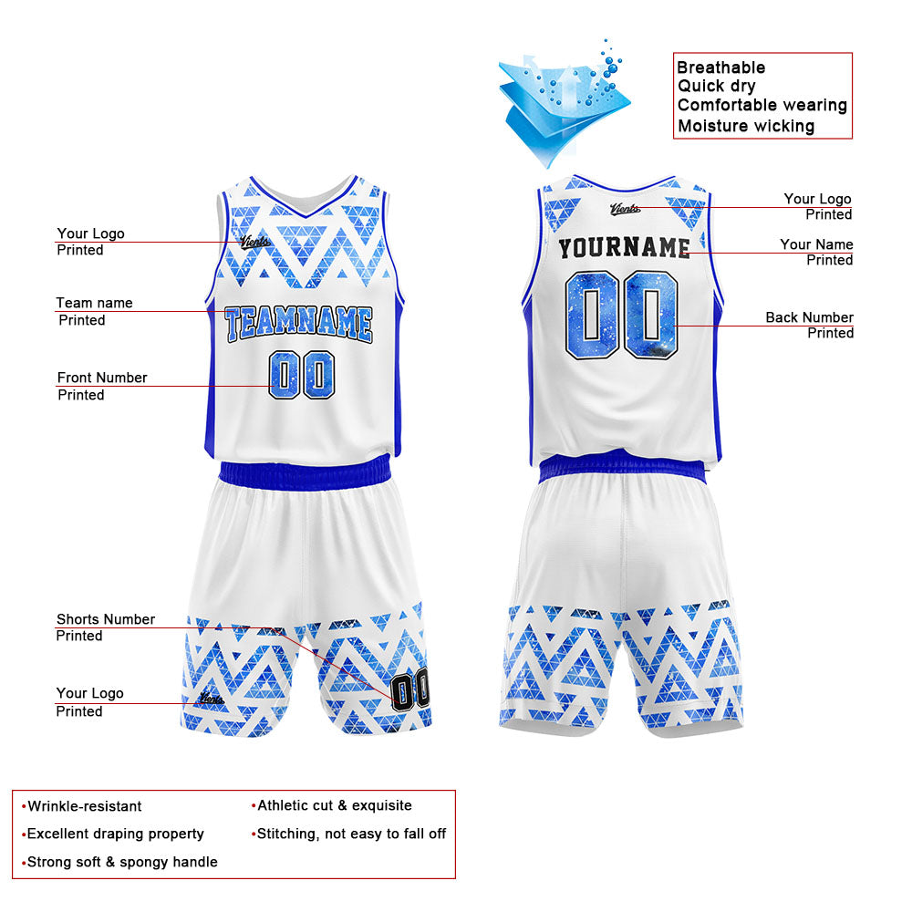 Custom Basketball Jersey Uniform Suit Printed Your Logo Name Number Blue-Black-White enthsush
