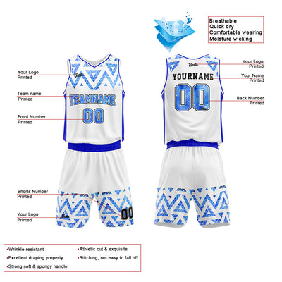 Custom Basketball Jersey Uniform Suit Printed Your Logo Name Number Blue-Black-White enthsush