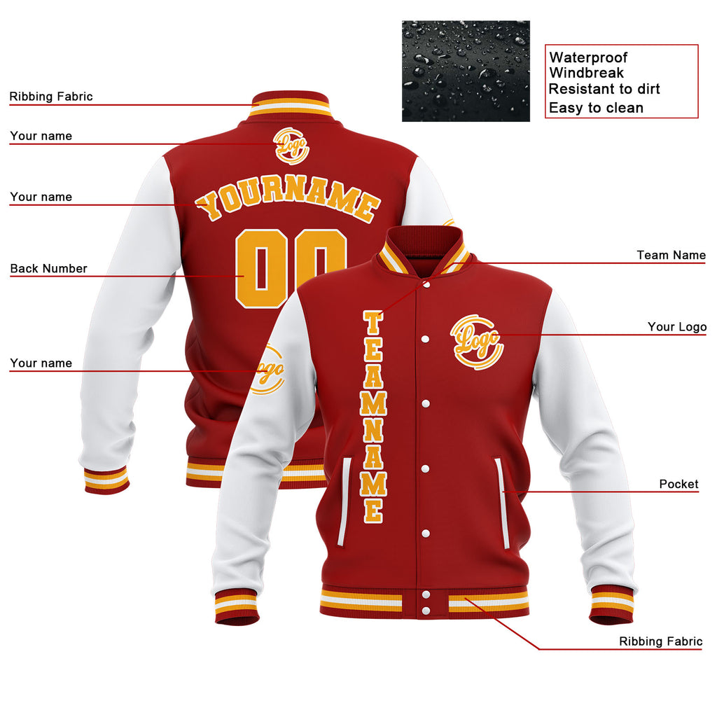 Custom Red White Yellow Waterproof Varsity Jackets Personalized Stitched Name Number Logo to Letterman Jackets enthsush