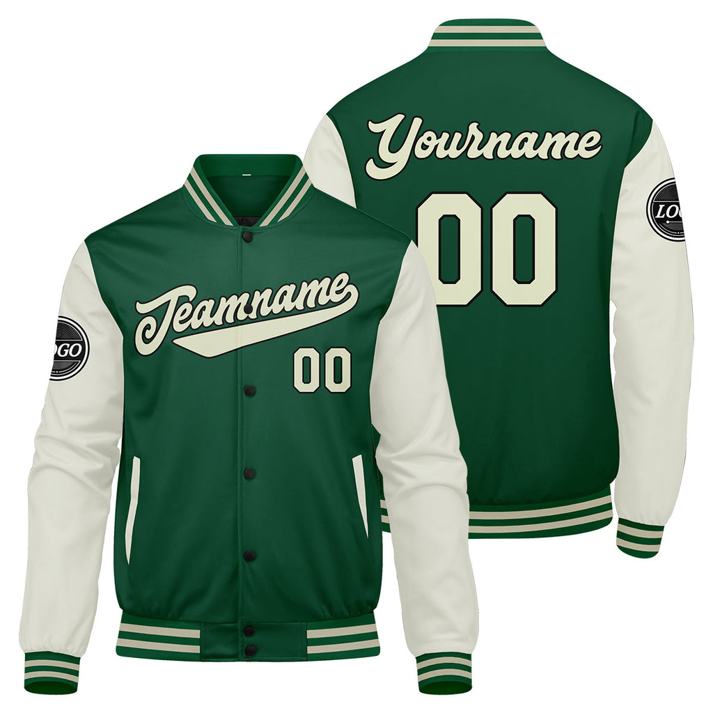 Custom Varsity Jacket Letterman jacket for Men, Women and Youth Green Cream enthsush