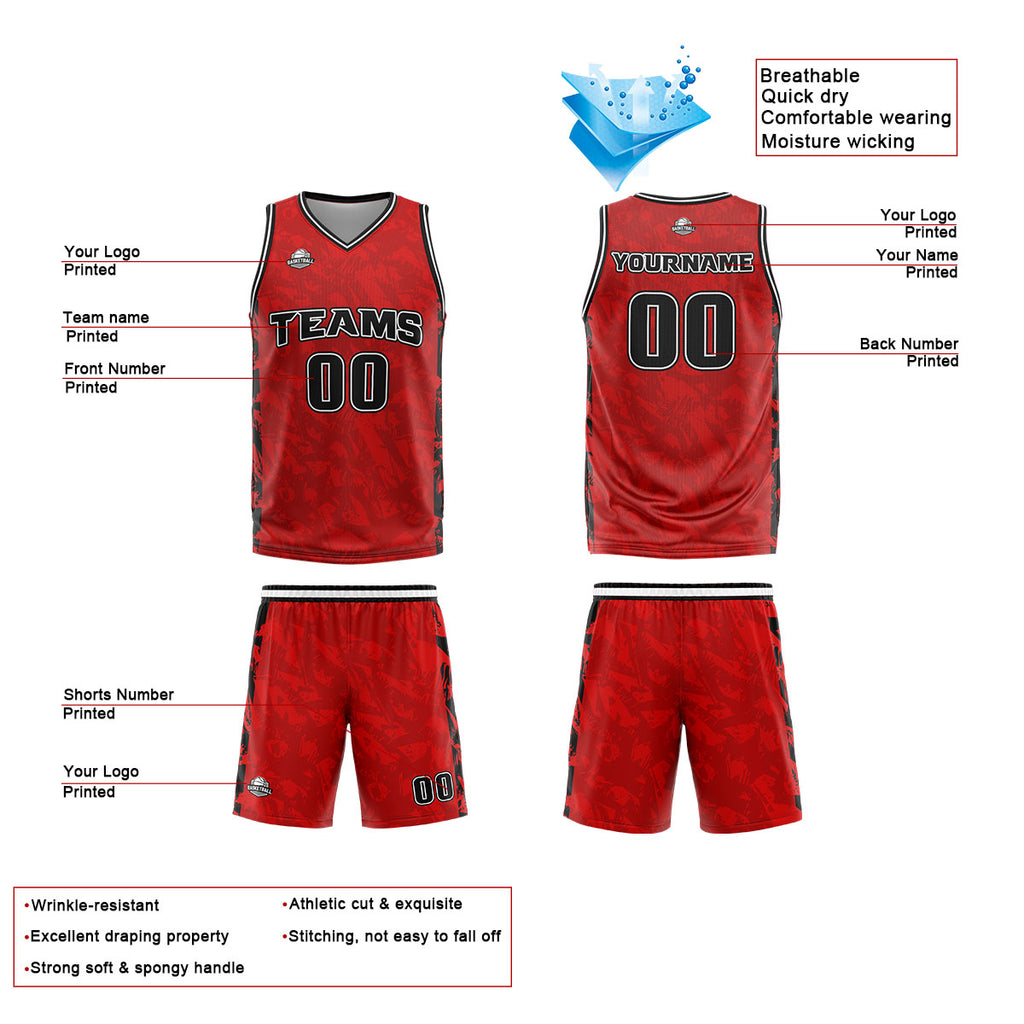 Custom Red Reversible Basketball Suit for Adults and Kids Personalized Jersey enthsush