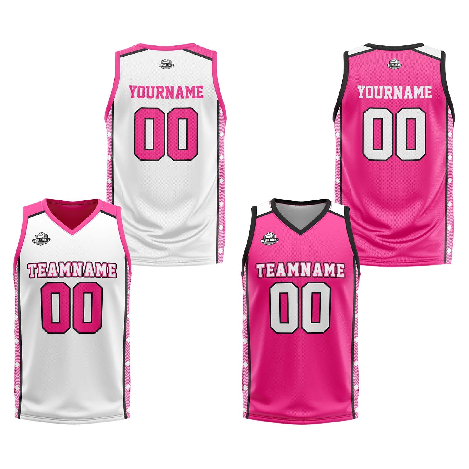 Custom White Pink Reversible Basketball Suit for Adults and Kids Personalized Jersey enthsush