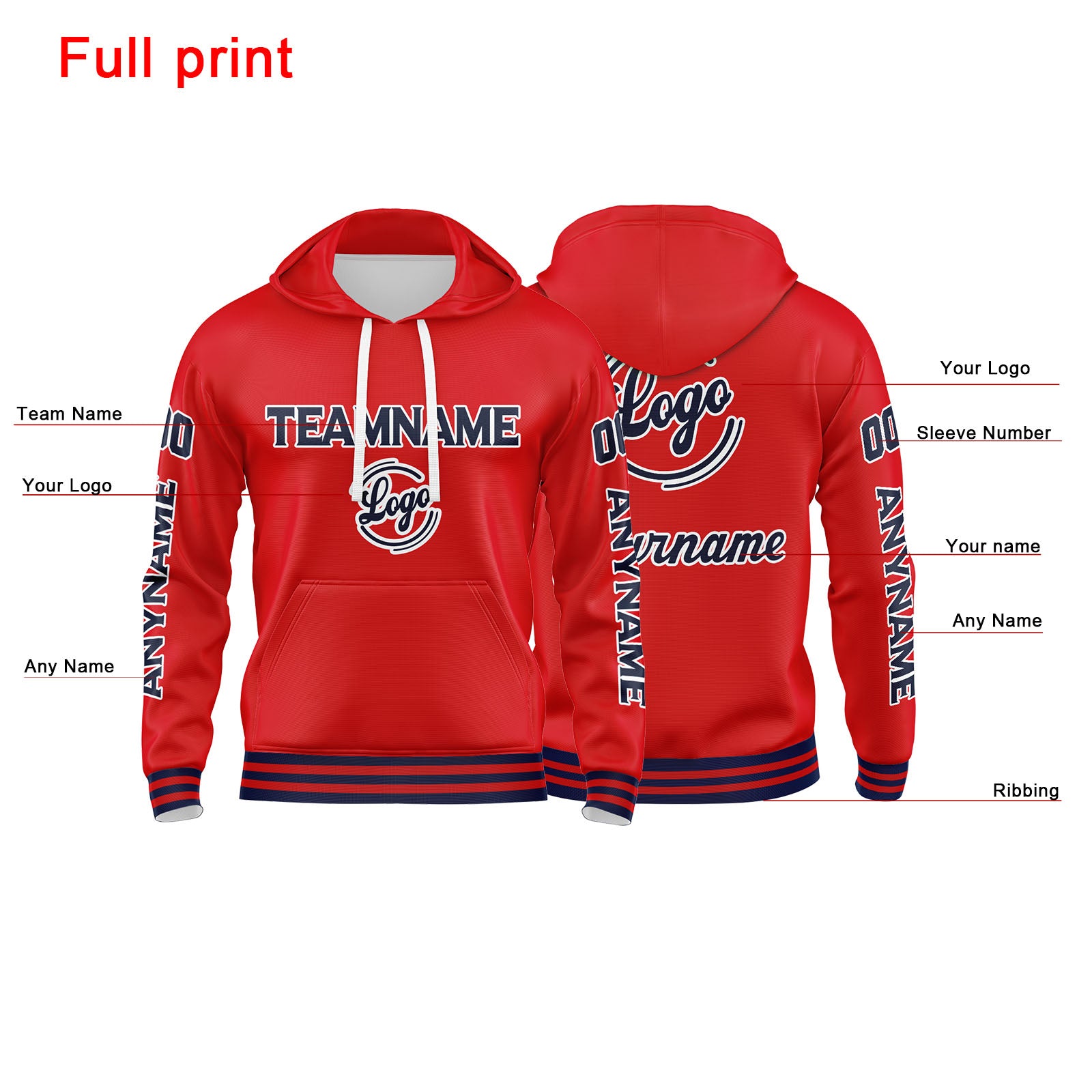 Custom Navy Red Sweatshirt Hoodie For Men Women Girl Boy Print Your Logo Name Number enthsush