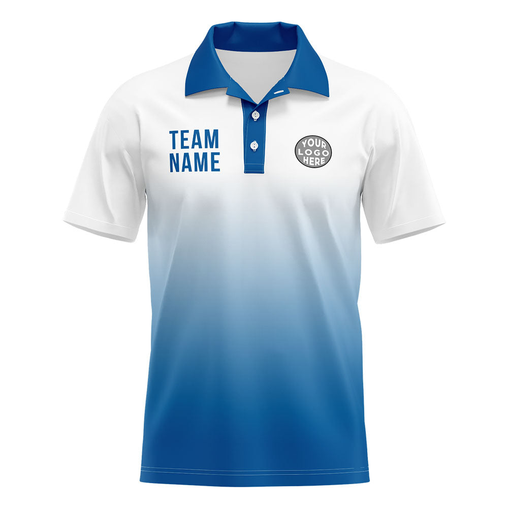 Custom White Blue Football Polo Shirts Add Your Unique Logo/Name/Number enthsush