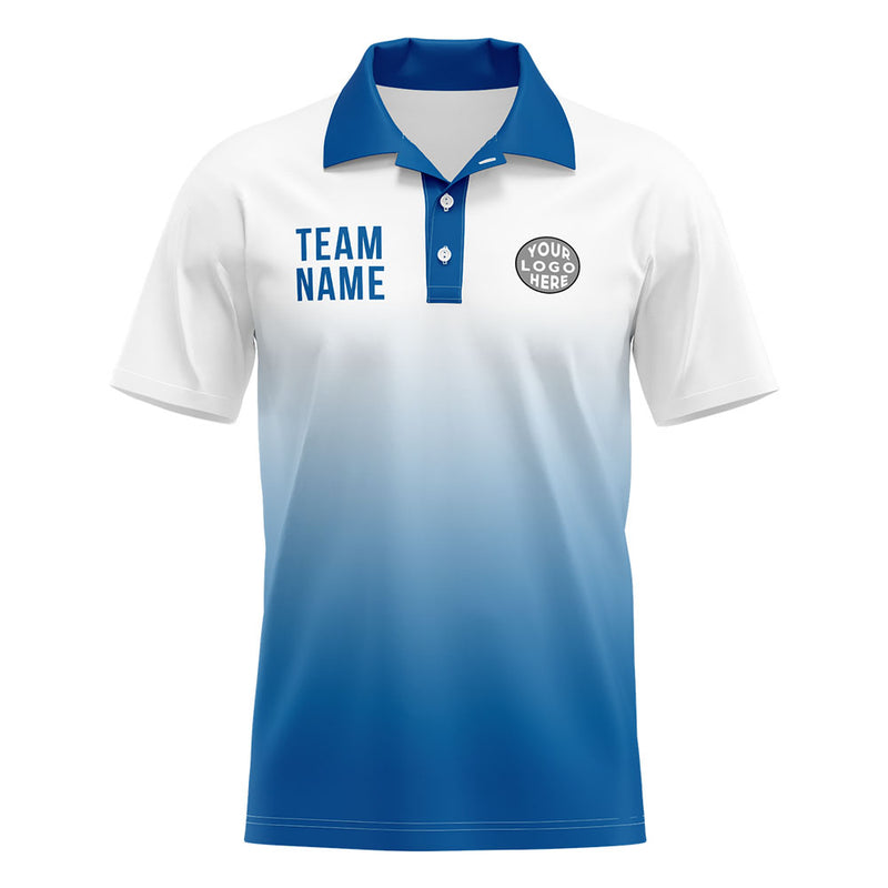 Custom White Blue Football Polo Shirts Add Your Unique Logo/Name/Number