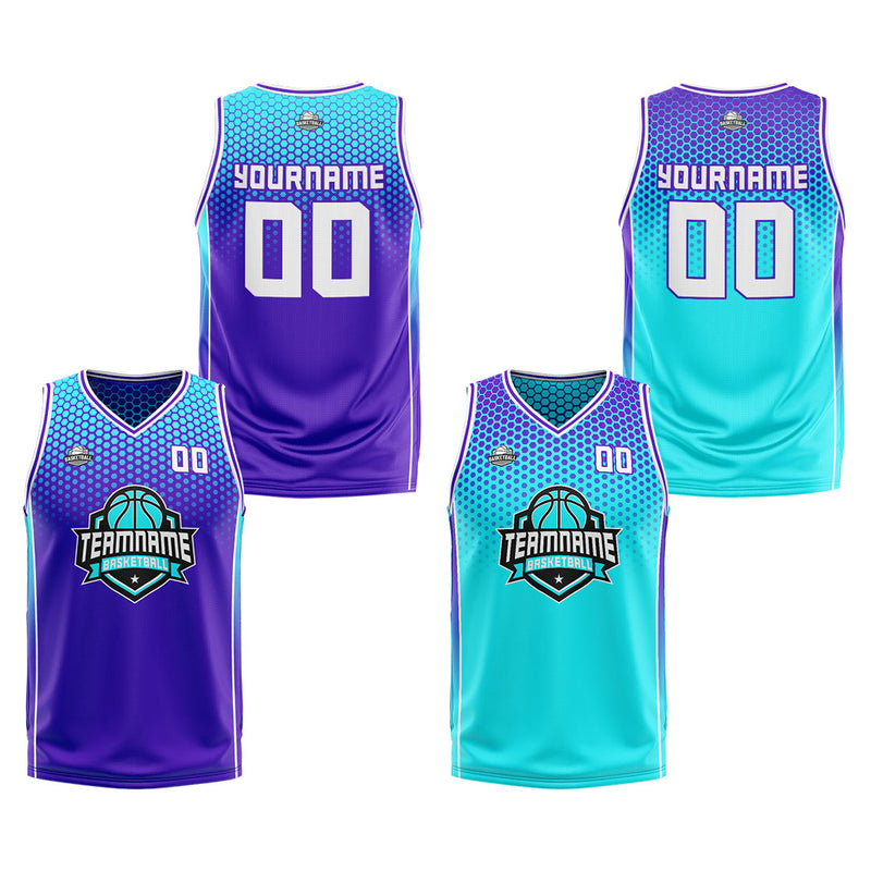 Custom Reversible Basketball Suit for Adults and Kids Personalized Jersey Purple-Light Blue