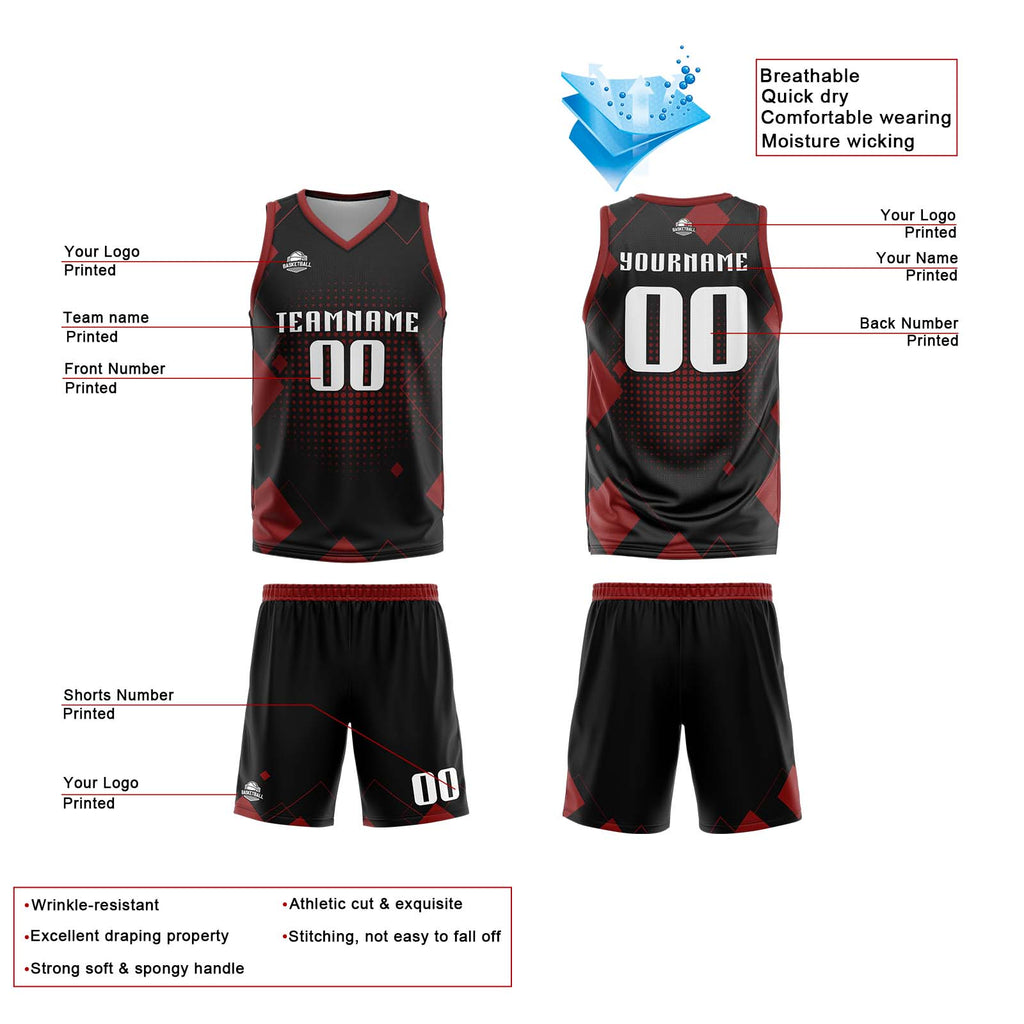Custom Geometry Red Basketball Jersey Uniform Suit Printed Your Logo Name Number enthsush