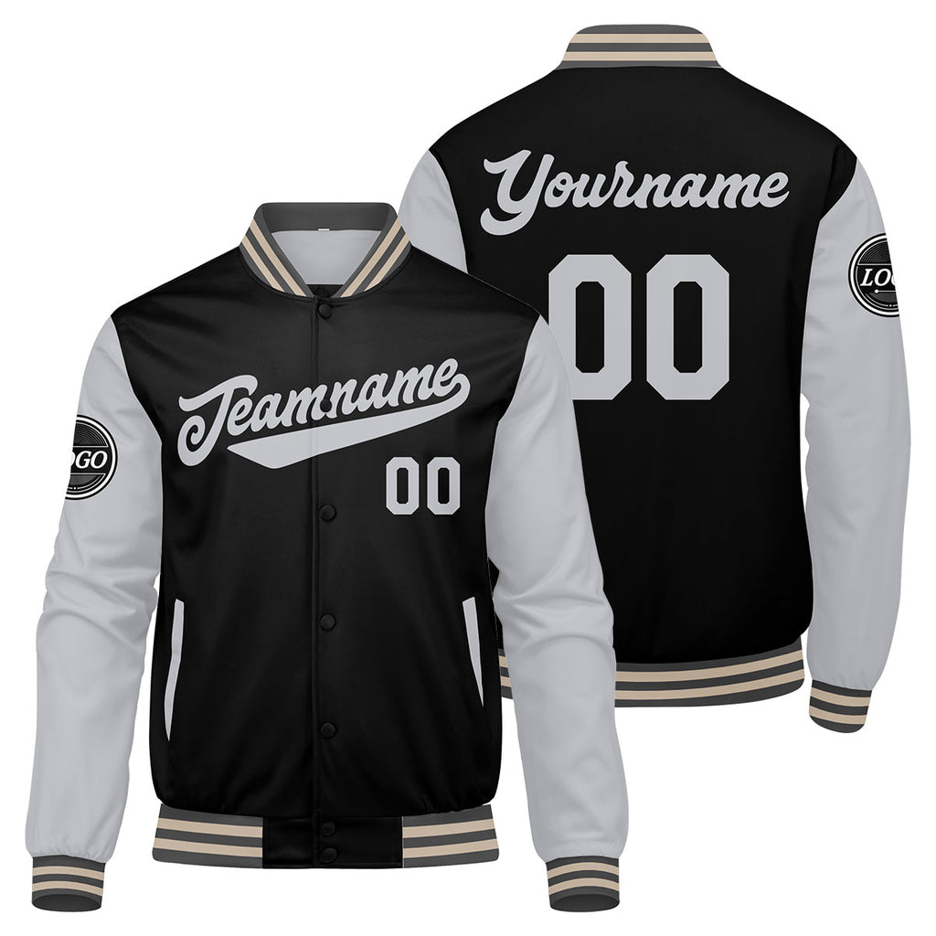 Custom Varsity Jacket Letterman jacket for Men, Women and Youth Grey Black Cream enthsush