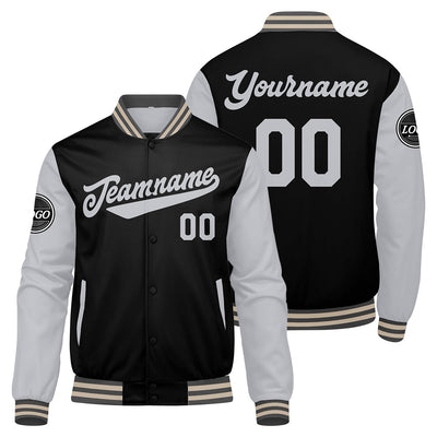 Custom Varsity Jacket Letterman jacket for Men, Women and Youth Grey Black Cream enthsush