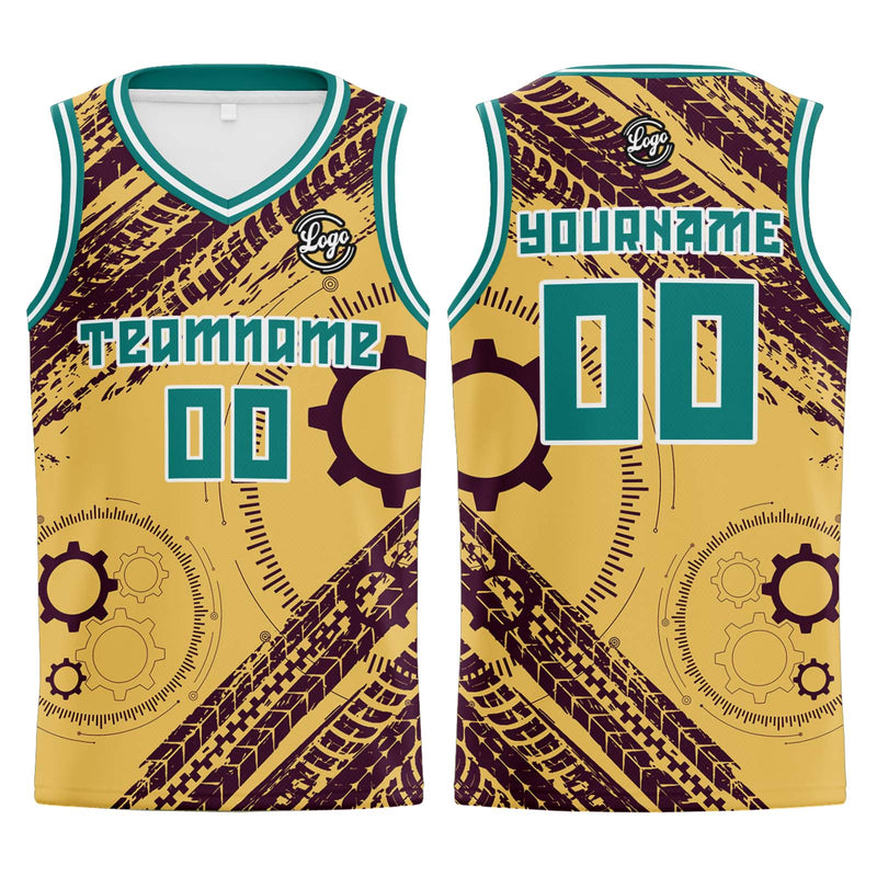 Custom Light Yellow Brown Basketball Jersey Uniform Suit Printed Your Logo Name Number