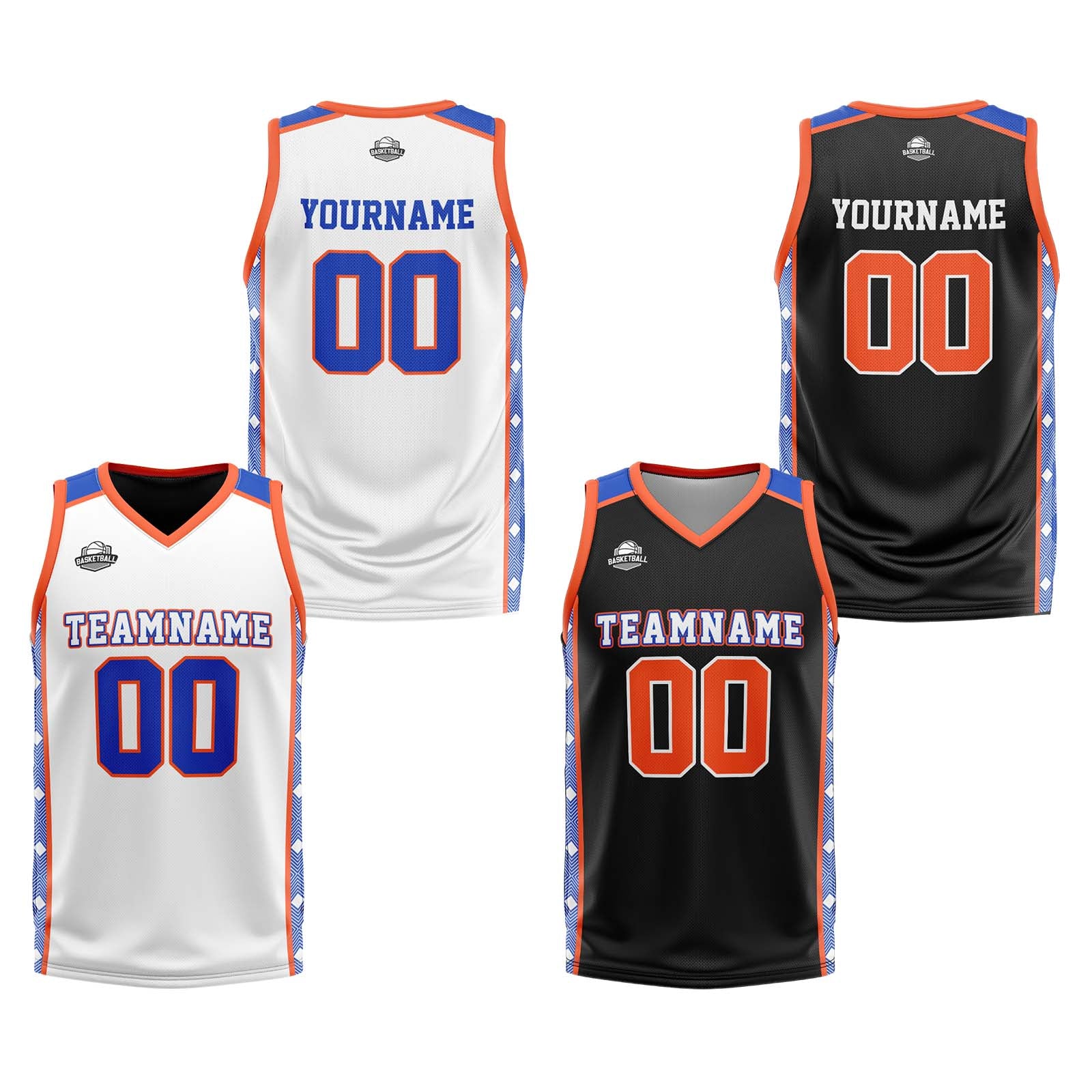 Custom Royal Orange Reversible Basketball Suit for Adults and Kids Personalized Jersey enthsush