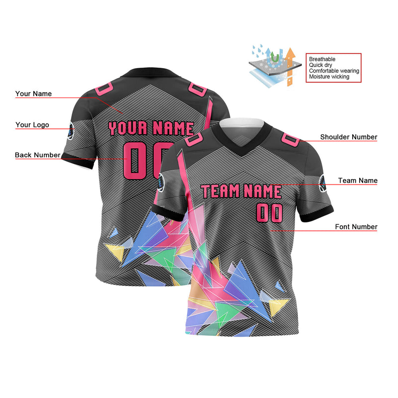 Custom Black Gray Football Jersey Personalized Gradient Football Shirts for Men Printed Team Name Number Logo