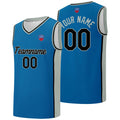 Custom basketball jersey shorts for men and women. Embroidered and printed name, number and logo Blue&Grey enthsush