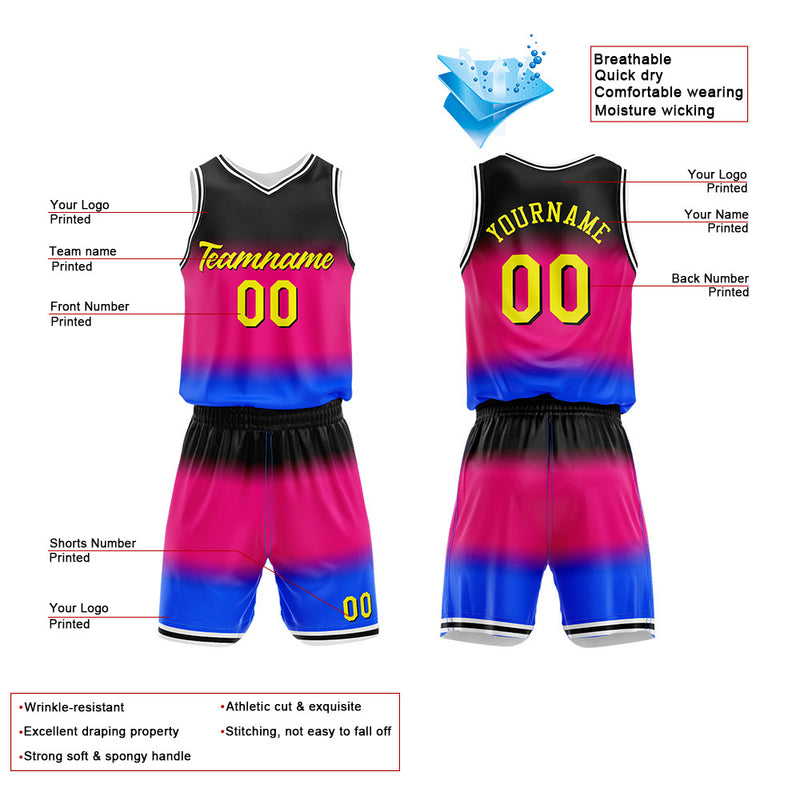 Custom Basketball Jersey Uniform Suit Printed Your Logo Name Number Gradient-Hot Pink enthsush