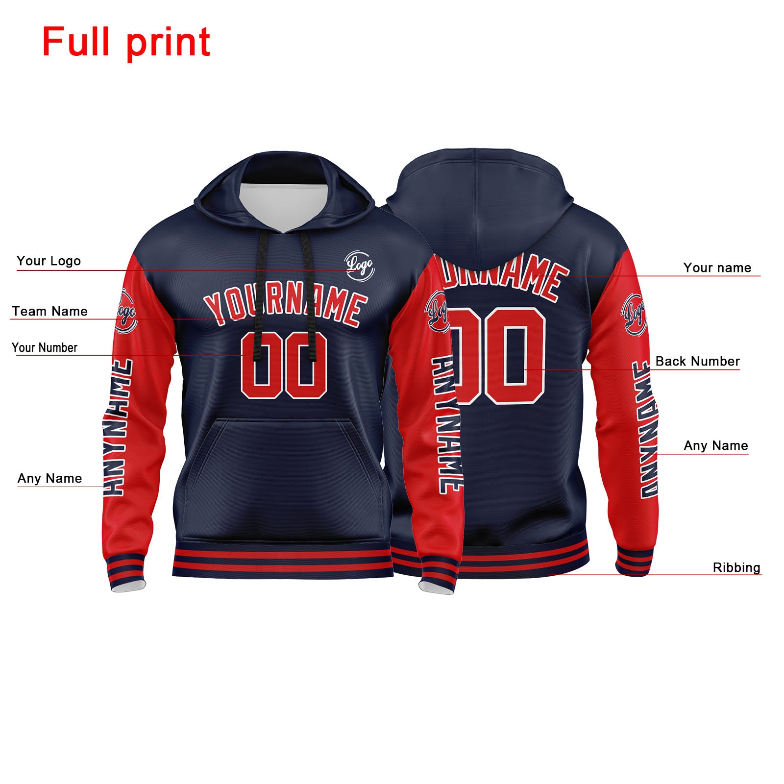 Custom Navy Red Sweatshirt Hoodie For Men Women Girl Boy Print Your Logo Name Number enthsush