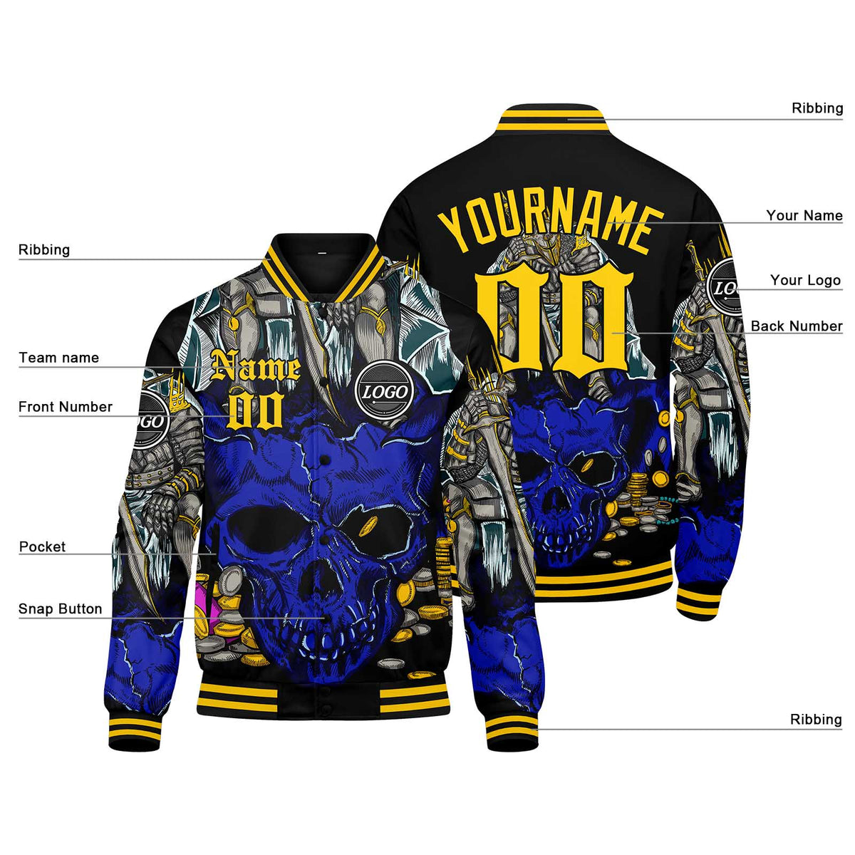 Custom Varsity Jacket Letterman jacket for Men, Women and Youth Royal Yellow enthsush