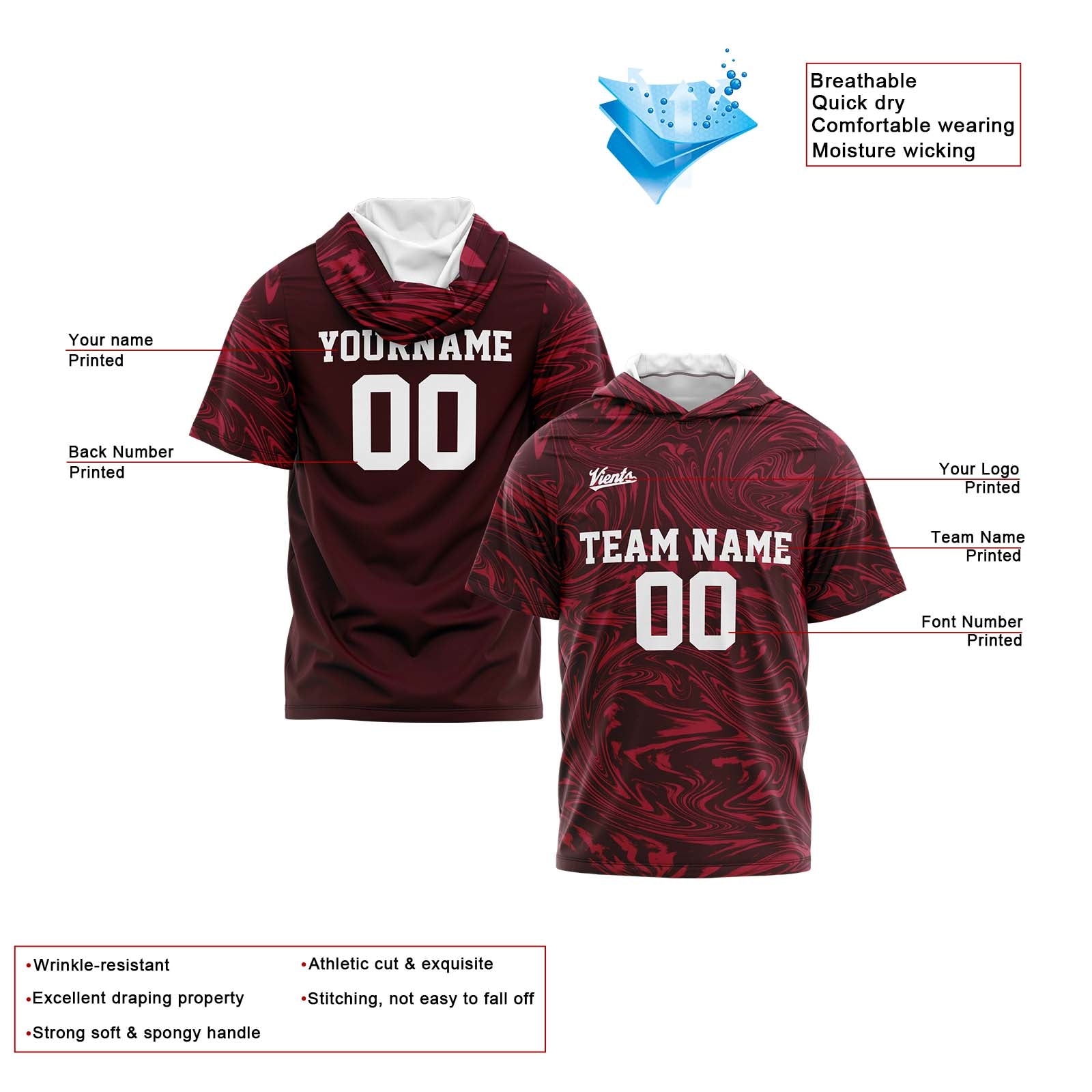 Custom Burgundy Sleeve Hoodies for Men Women Shirts with Hoods Printed Name Logo enthsush