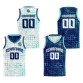 Custom White Teal Navy Reversible Basketball Suit for Adults and Kids Personalized Jersey enthsush