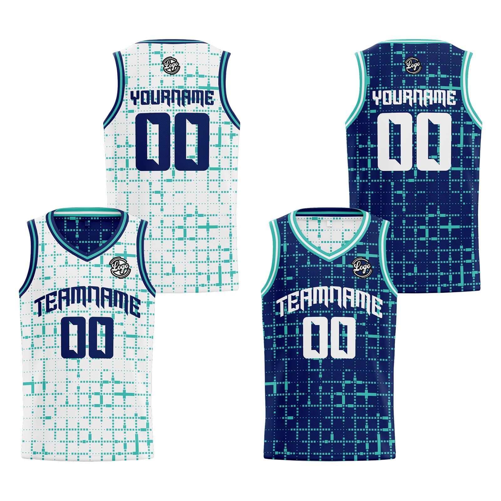 Custom White Teal Navy Reversible Basketball Suit for Adults and Kids Personalized Jersey enthsush