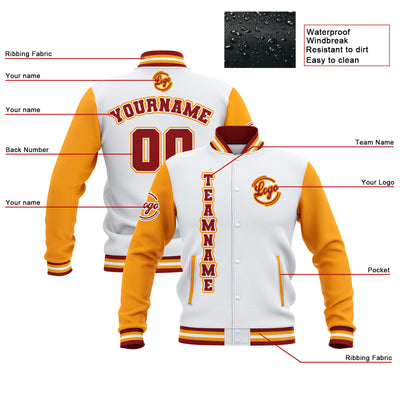 Custom White Yellow Red Waterproof Varsity Jackets Personalized Stitched Name Number Logo to Letterman Jackets enthsush