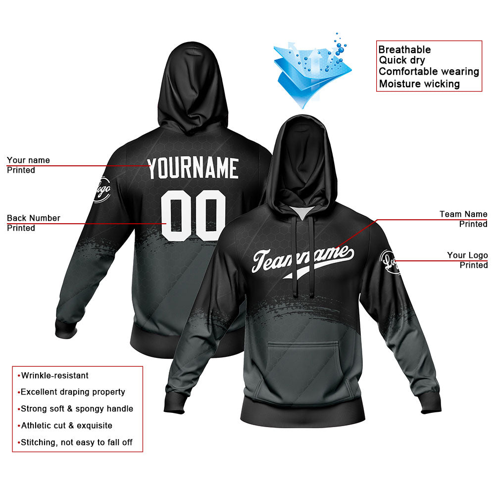 Custom Black Gray Sweatshirt Hoodie For Men Women Girl Boy Print Your Logo Name Number enthsush
