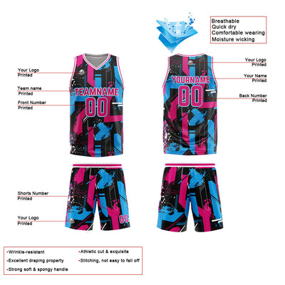 Custom Pink Light Blue Reversible Basketball Suit for Adults and Kids Personalized Jersey enthsush